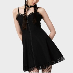 [킬스타] KILLSTAR 잘레리아 짚 블랙 트림레이스 십자가팬던트 드레스 (XS)